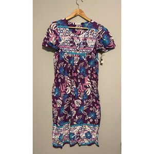 Vintage Womens Muumuu House Dress Small Purple Floral Hawaiian Deadstock 90s